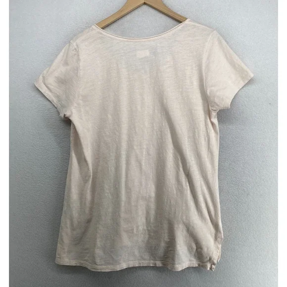 EILEEN FISHER Top M Slub Organic Cotton Jersey V-Neck Short Sleeve Light Pink - Picture 3 of 11